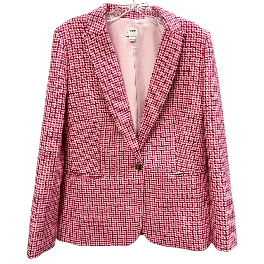 J.Crew women’s houndstooth blazer size 10 pink wool blend